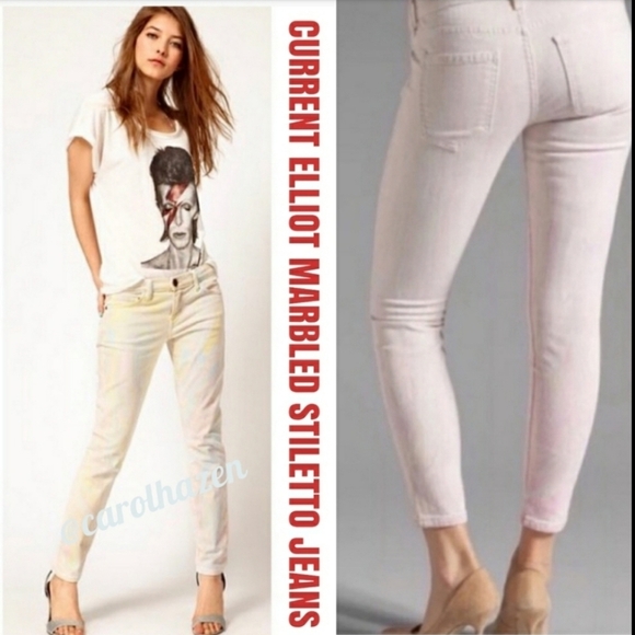 Current Elliott Marble Taffy Cigarette Jeans Skinny Stiletto Ankle Summer - Picture 2 of 16